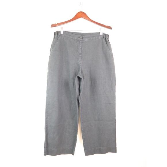 Flax Size S Woven Linen Ankle Pants Straight Leg Zip Fly Black - Picture 1 of 9